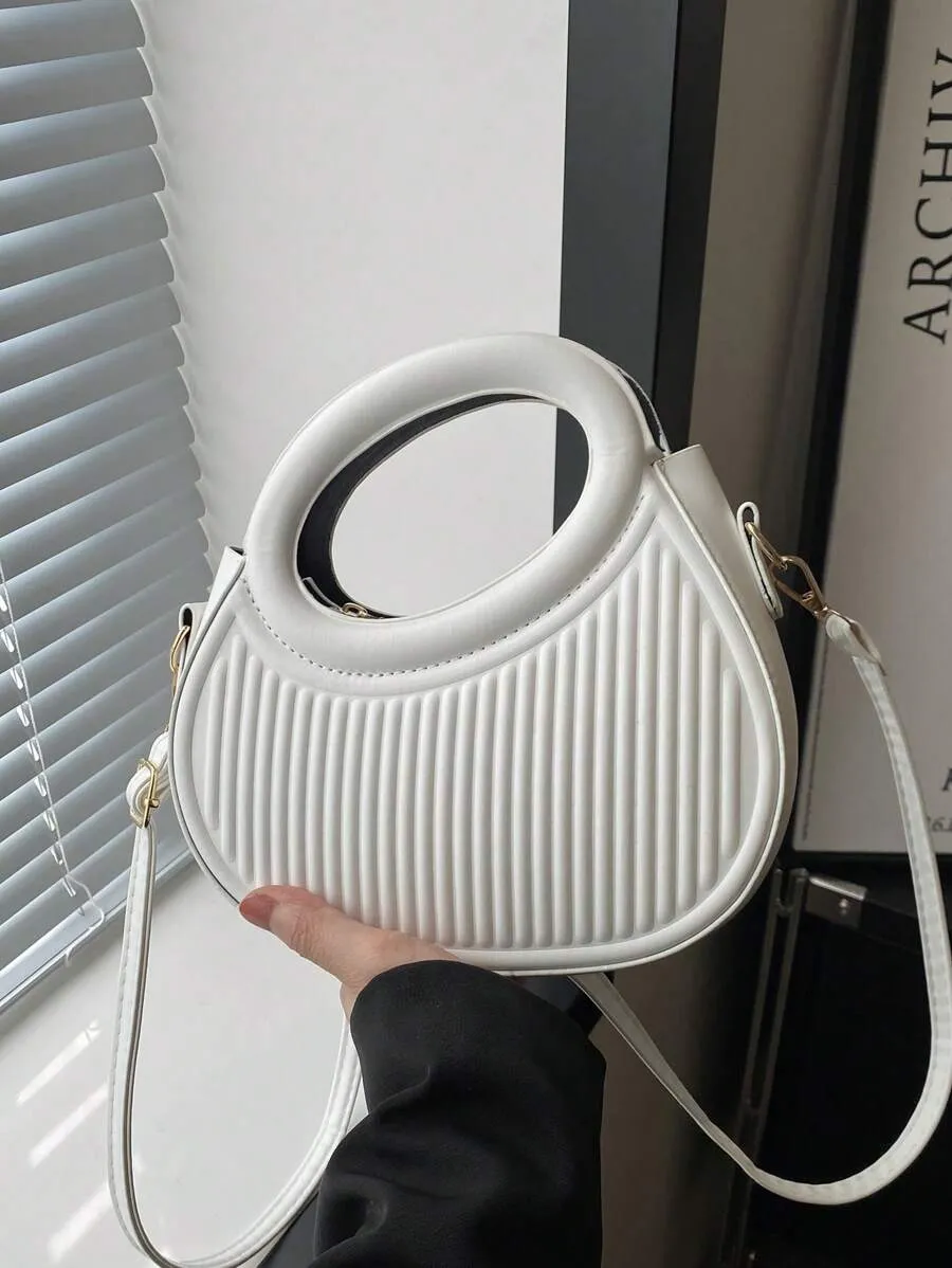 14928 1c-02-09 Bolso de mano - hombro cruzado de diseño francés de moda con un patrón blanco