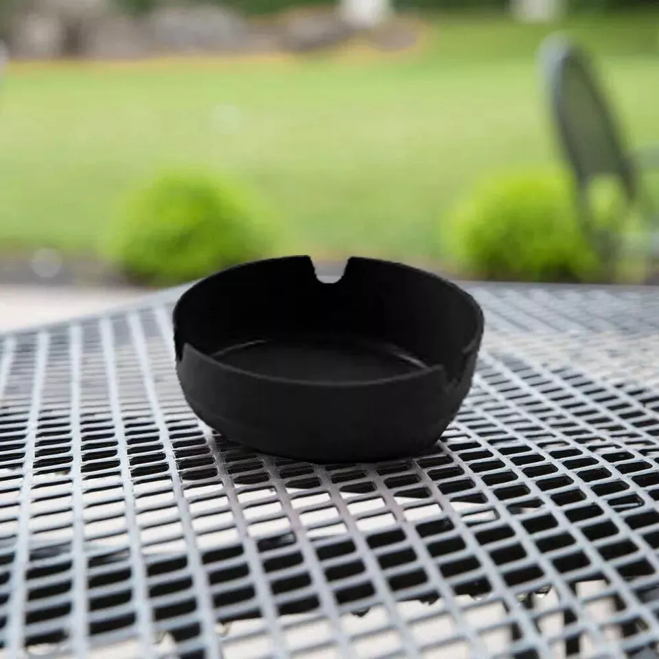 4 PCS (2 Pack) Ashtray Black 3.5" x 1.2" Plastic Round Trash Can Cigarette Tray