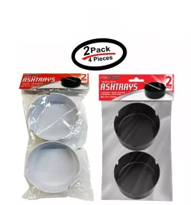 4 PCS (2 Pack) Ashtray Black 3.5" x 1.2" Plastic Round Trash Can Cigarette Tray