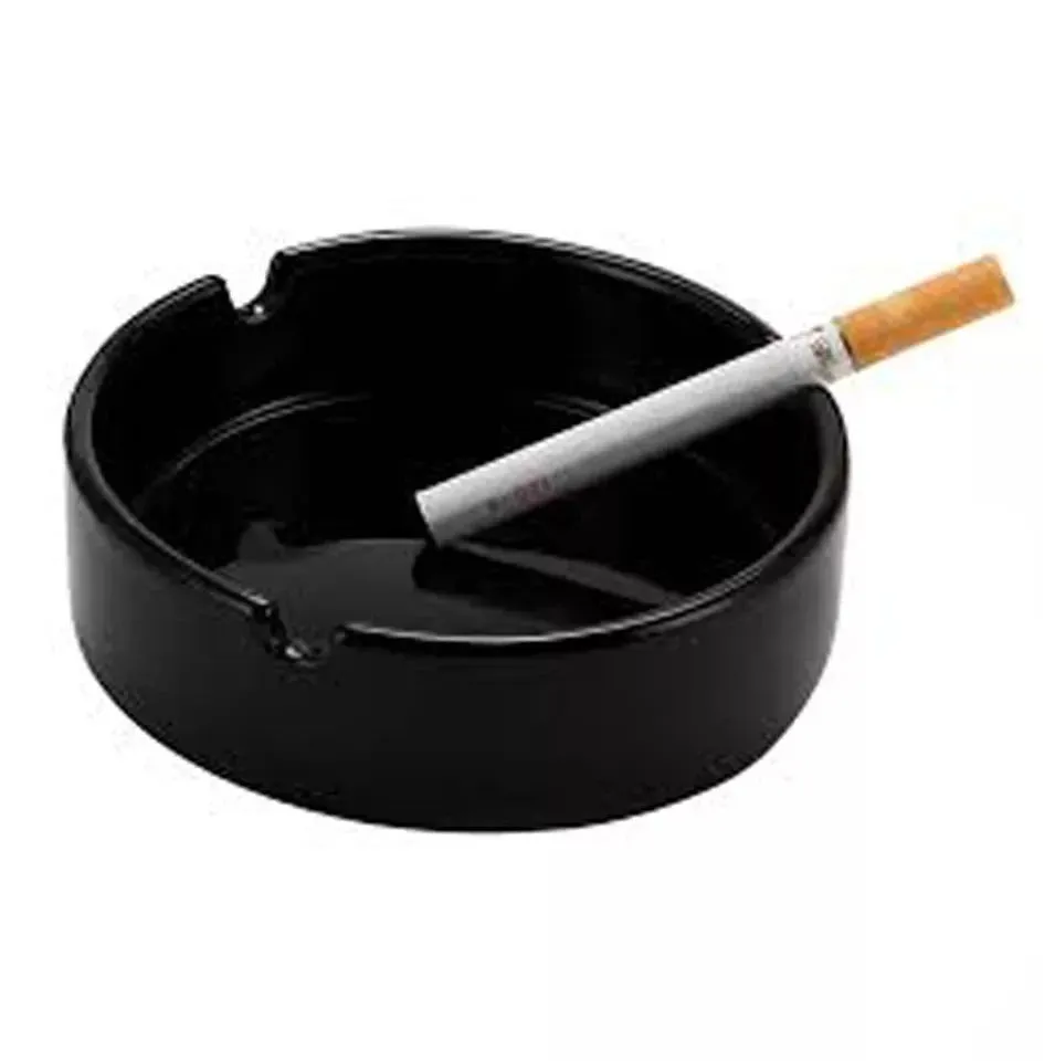 4 PCS (2 Pack) Ashtray Black 3.5" x 1.2" Plastic Round Trash Can Cigarette Tray