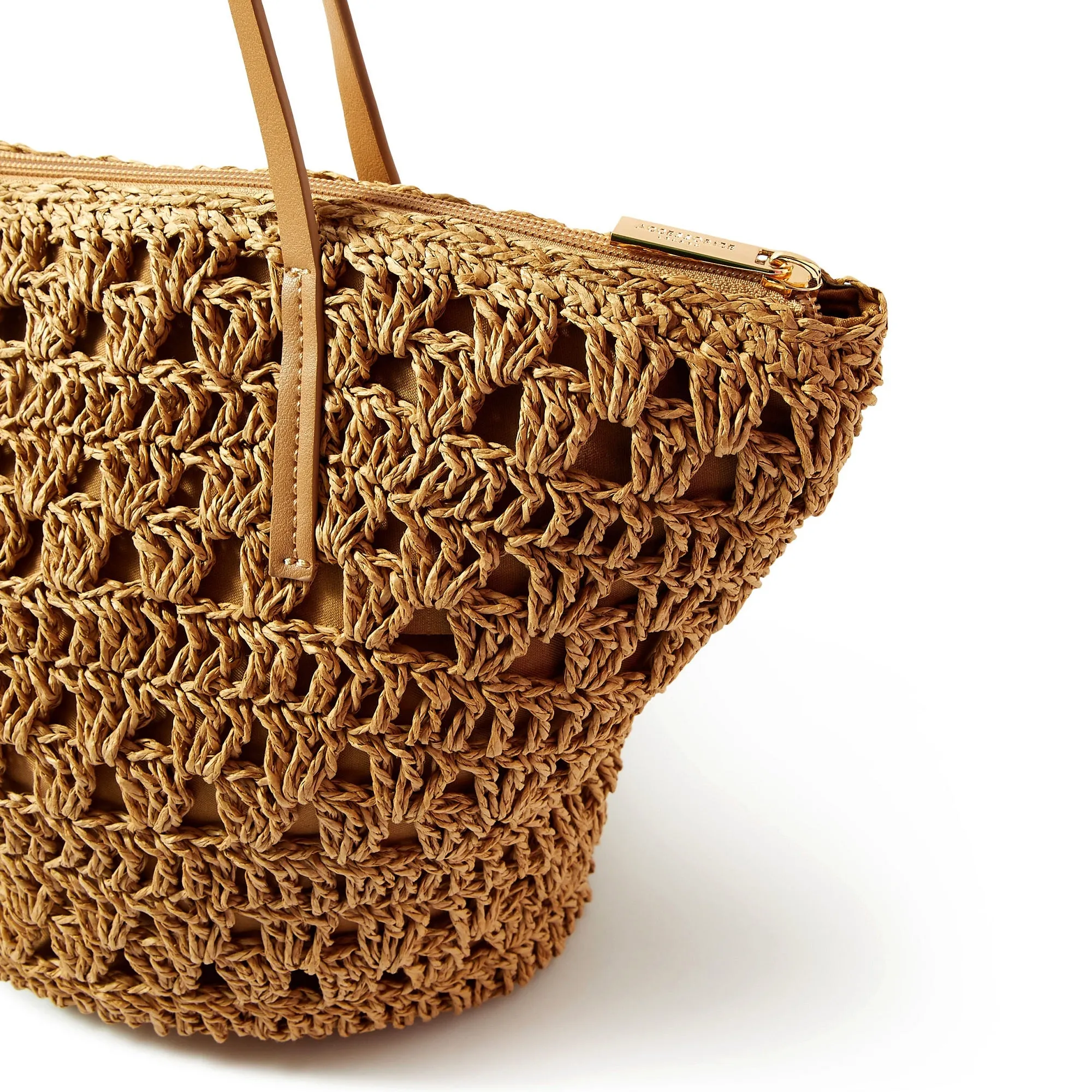 Accessorize London Women's Faux Leather Brown Straw shoulder Bag