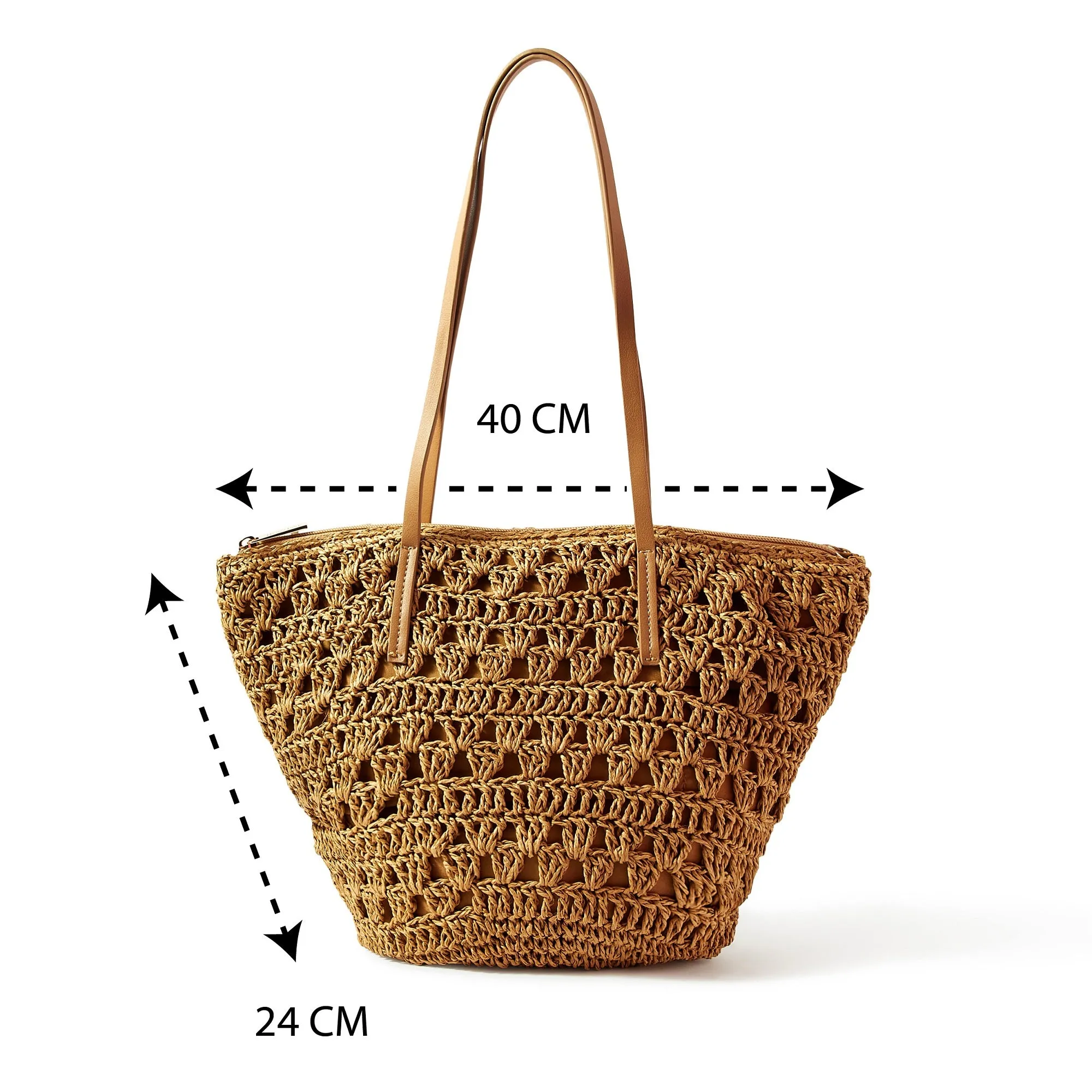 Accessorize London Women's Faux Leather Brown Straw shoulder Bag