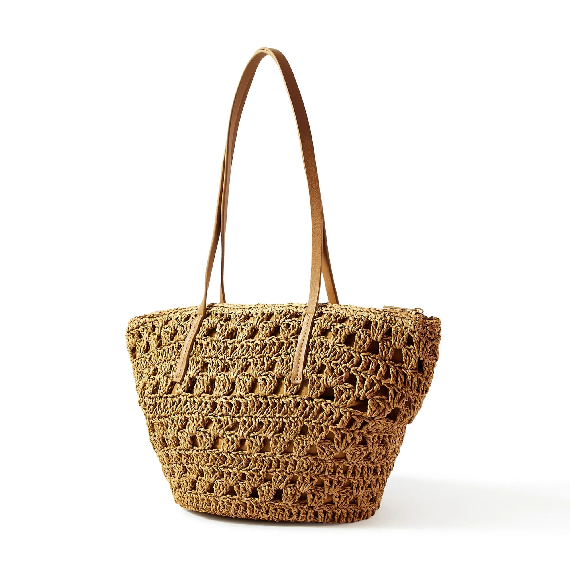 Accessorize London Women's Faux Leather Brown Straw shoulder Bag