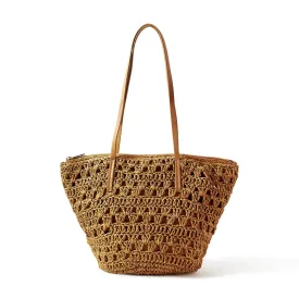 Accessorize London Women's Faux Leather Brown Straw shoulder Bag