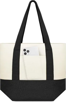 Amylove 1 Pcs Mini Canvas Tote Bag with Pockets 13" x 11" Duty Canvas Sublimation Blank Small Bag Reusable Tote for Crafts DIY (Black)