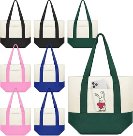 Amylove 4 Pcs Mini Canvas Tote Bag with Pockets 13" x 11" Duty Canvas Sublimation Blank Small Bag Reusable Tote for Crafts DIY (Vintage Color)