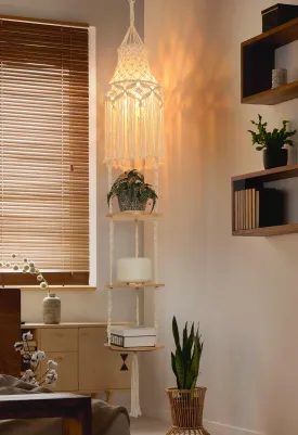 ANROYE 3-Tier Macrame Hanging Lamp Shelf, Boho Woven Corner Pendant Light Shade Plant Shelves with Plug Cord, Bohemian Hanging Bedside Ceiling Light Fixture, Farmhouse Decor for Bedroom Women Gift