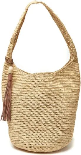 Aspen Open Weave Raffia Bucket Tote Bag, Natural