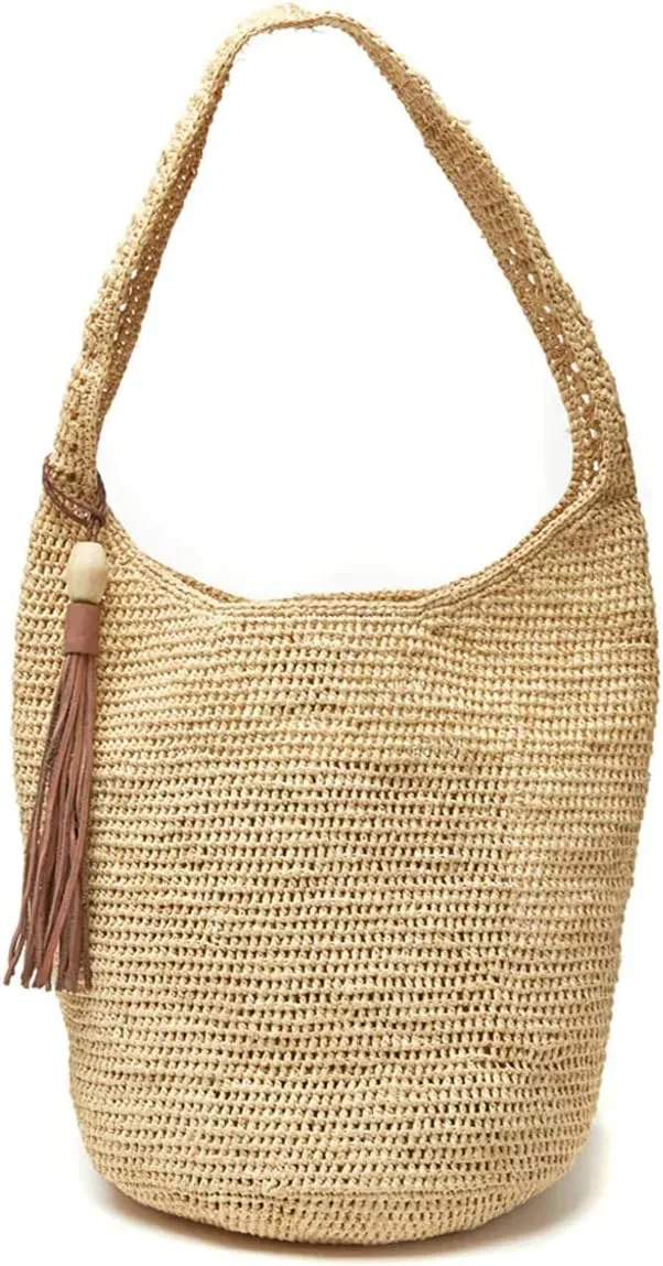 Aspen Open Weave Raffia Bucket Tote Bag, Natural