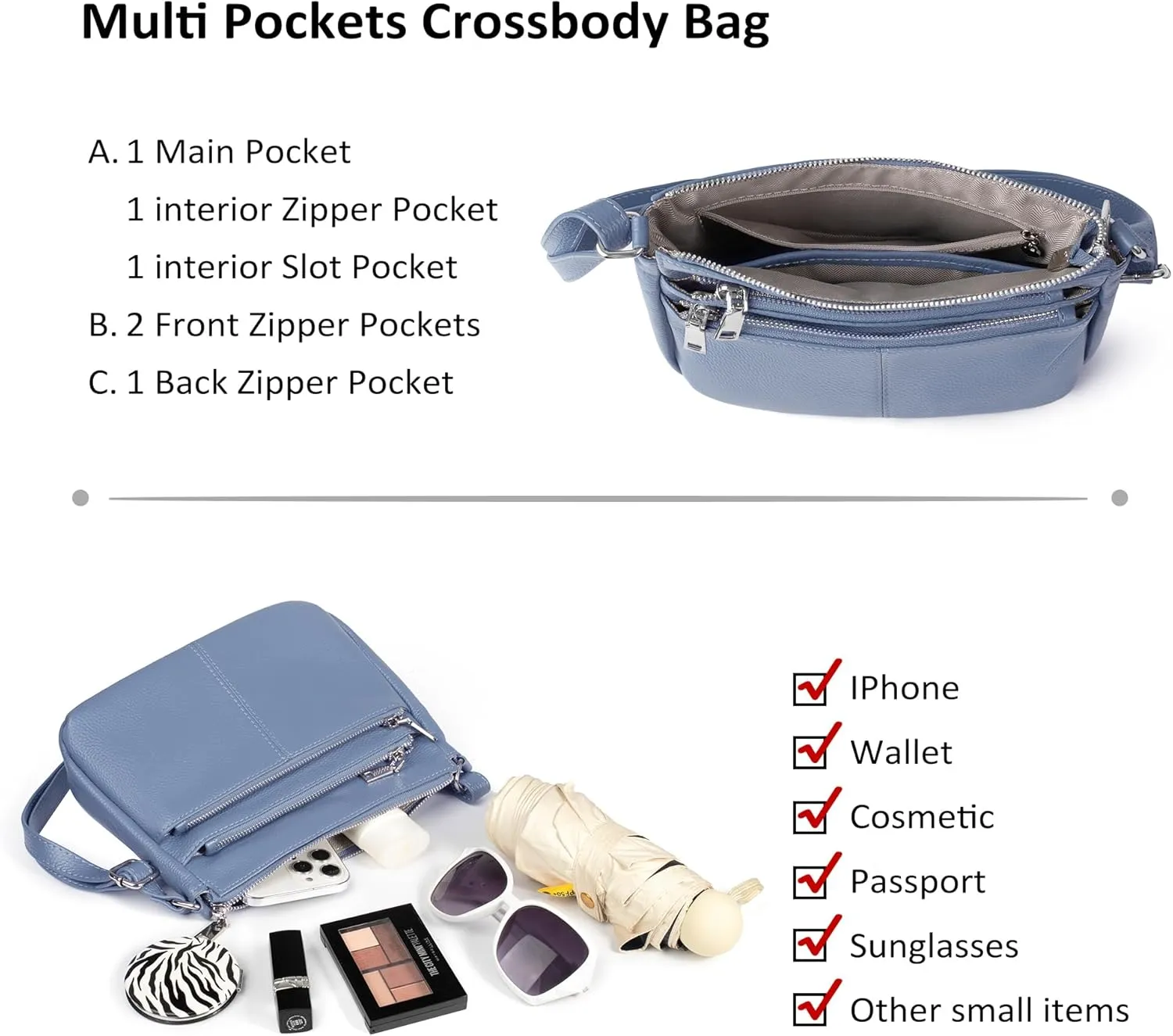 befen Genuine Leather Crossbody Purses Bags for Women, Small Pocketbooks Shoulder Bag Satchel Purse with Multi Pockets