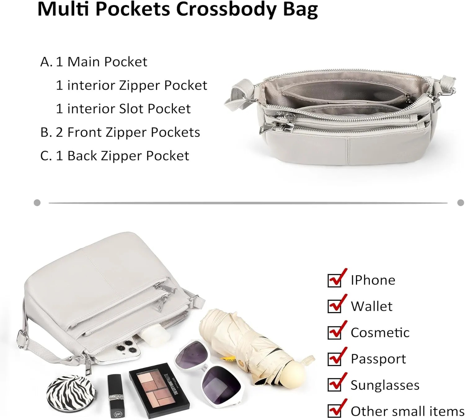 befen Genuine Leather Crossbody Purses Bags for Women, Small Pocketbooks Shoulder Bag Satchel Purse with Multi Pockets