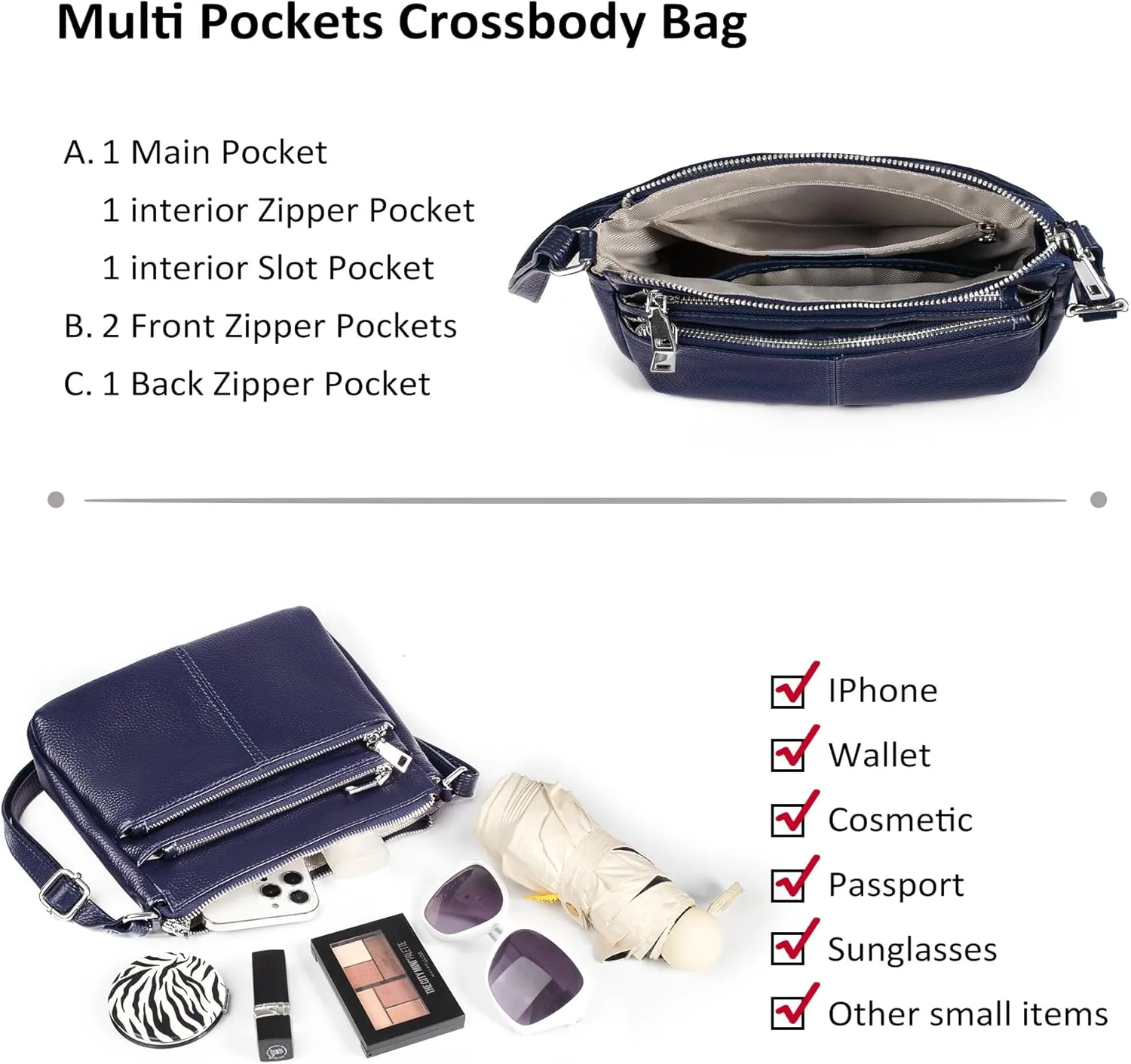 befen Genuine Leather Crossbody Purses Bags for Women, Small Pocketbooks Shoulder Bag Satchel Purse with Multi Pockets