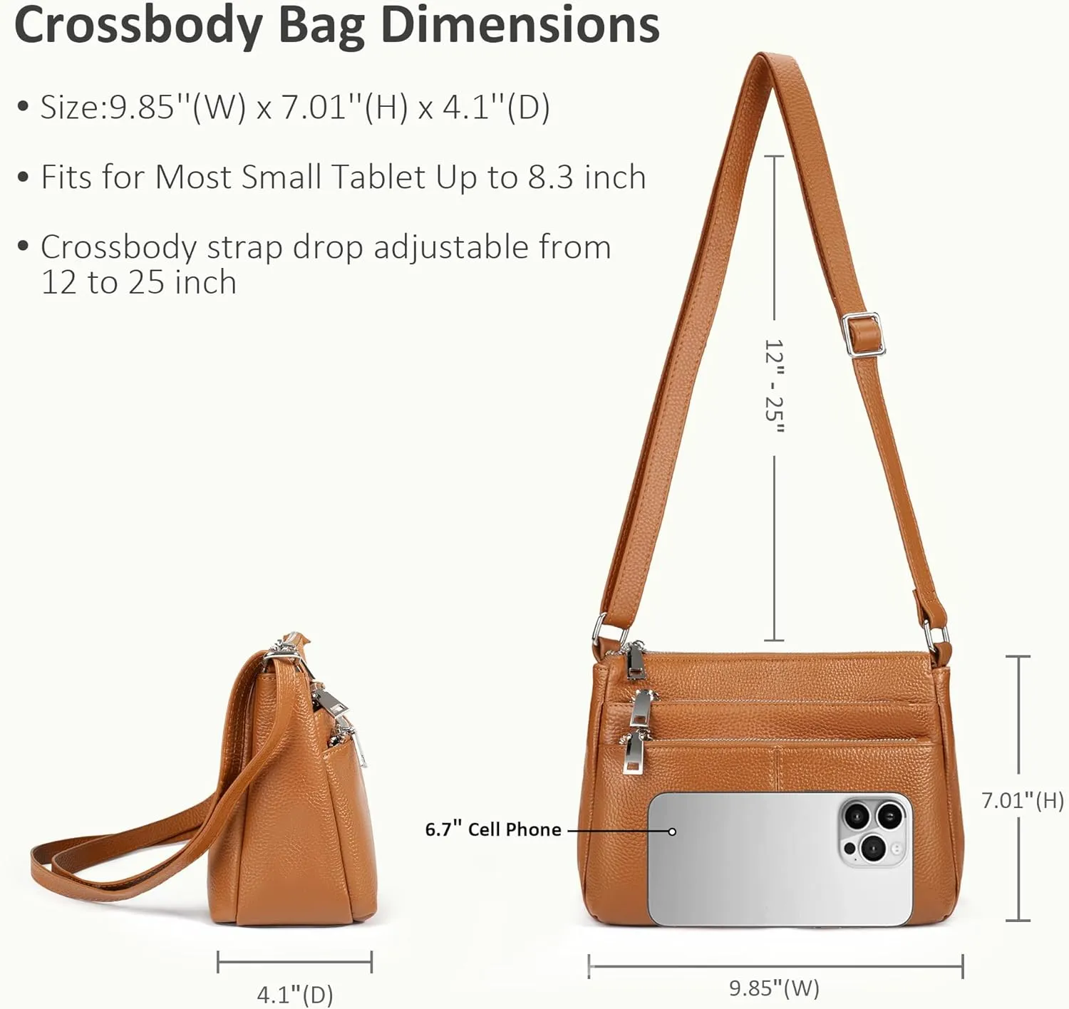 befen Genuine Leather Crossbody Purses Bags for Women, Small Pocketbooks Shoulder Bag Satchel Purse with Multi Pockets