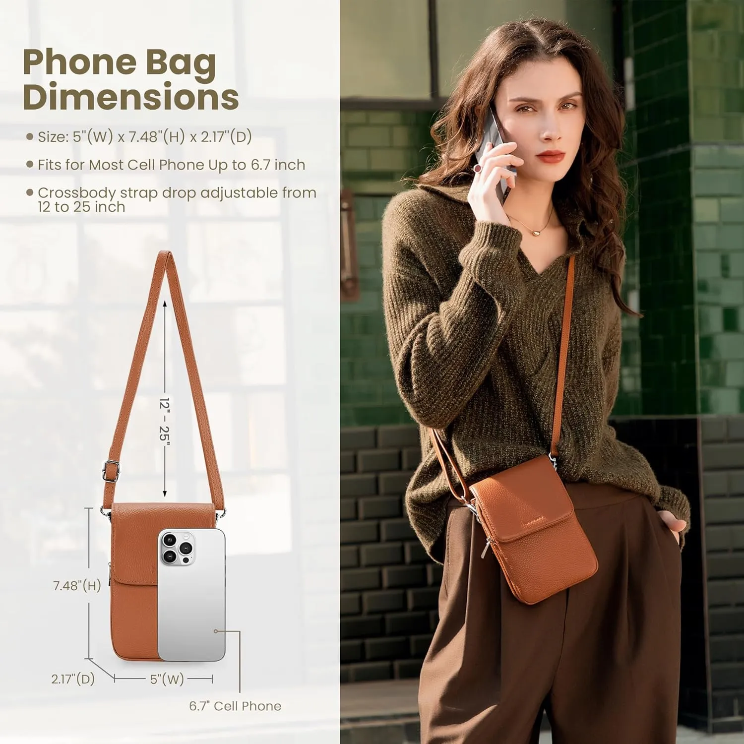 befen Genuine Leather Small Crossbody Bags for Women, Cell Phone Cross body Purse Bag with RFID Blocking Card Slots