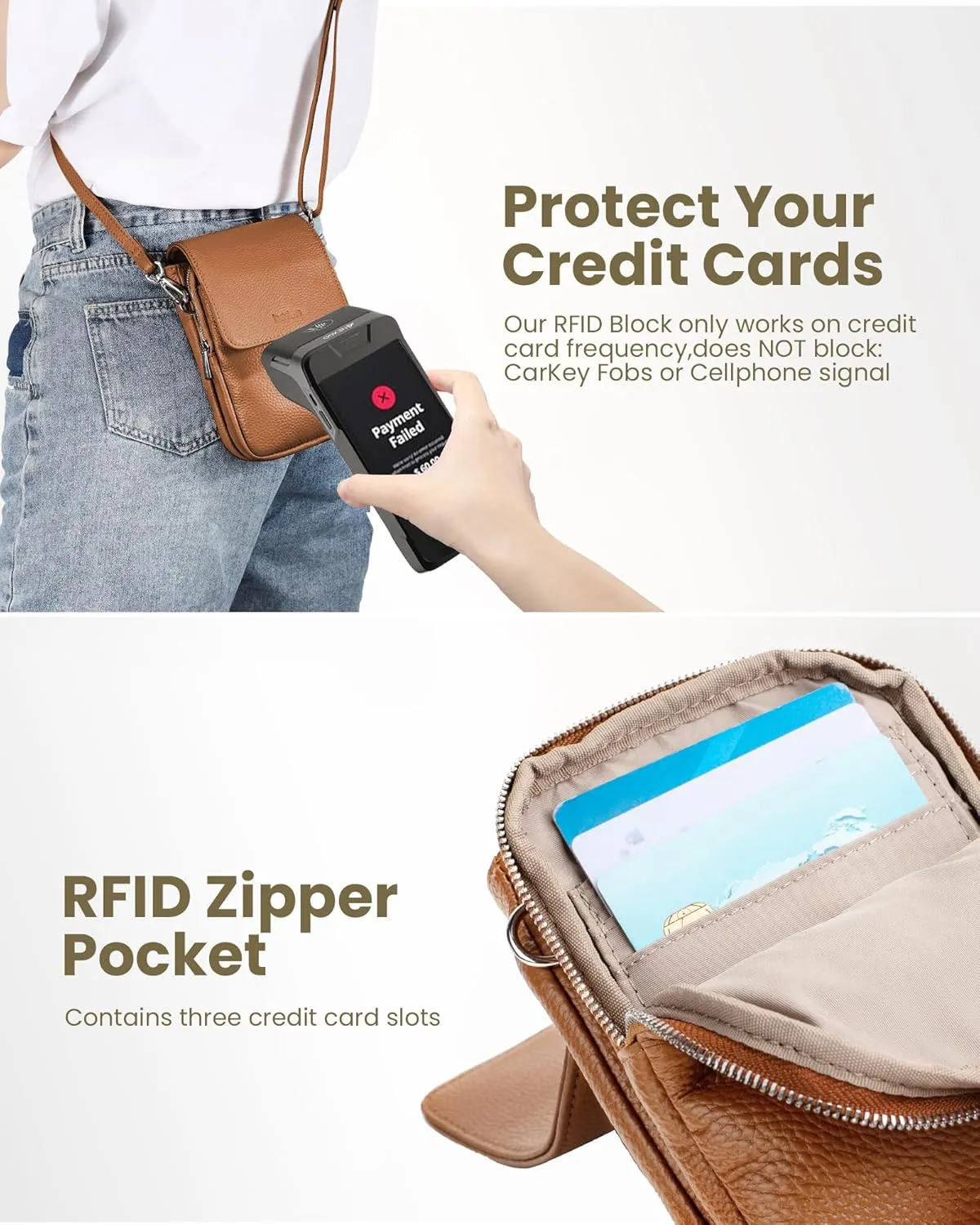 befen Genuine Leather Small Crossbody Bags for Women, Cell Phone Cross body Purse Bag with RFID Blocking Card Slots