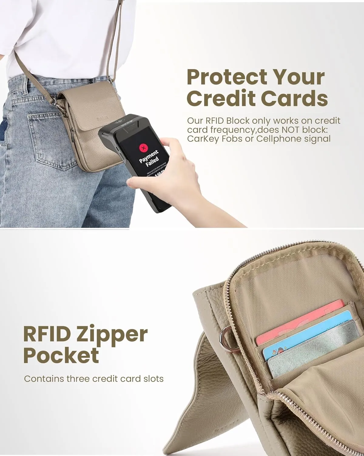 befen Genuine Leather Small Crossbody Bags for Women, Cell Phone Cross body Purse Bag with RFID Blocking Card Slots
