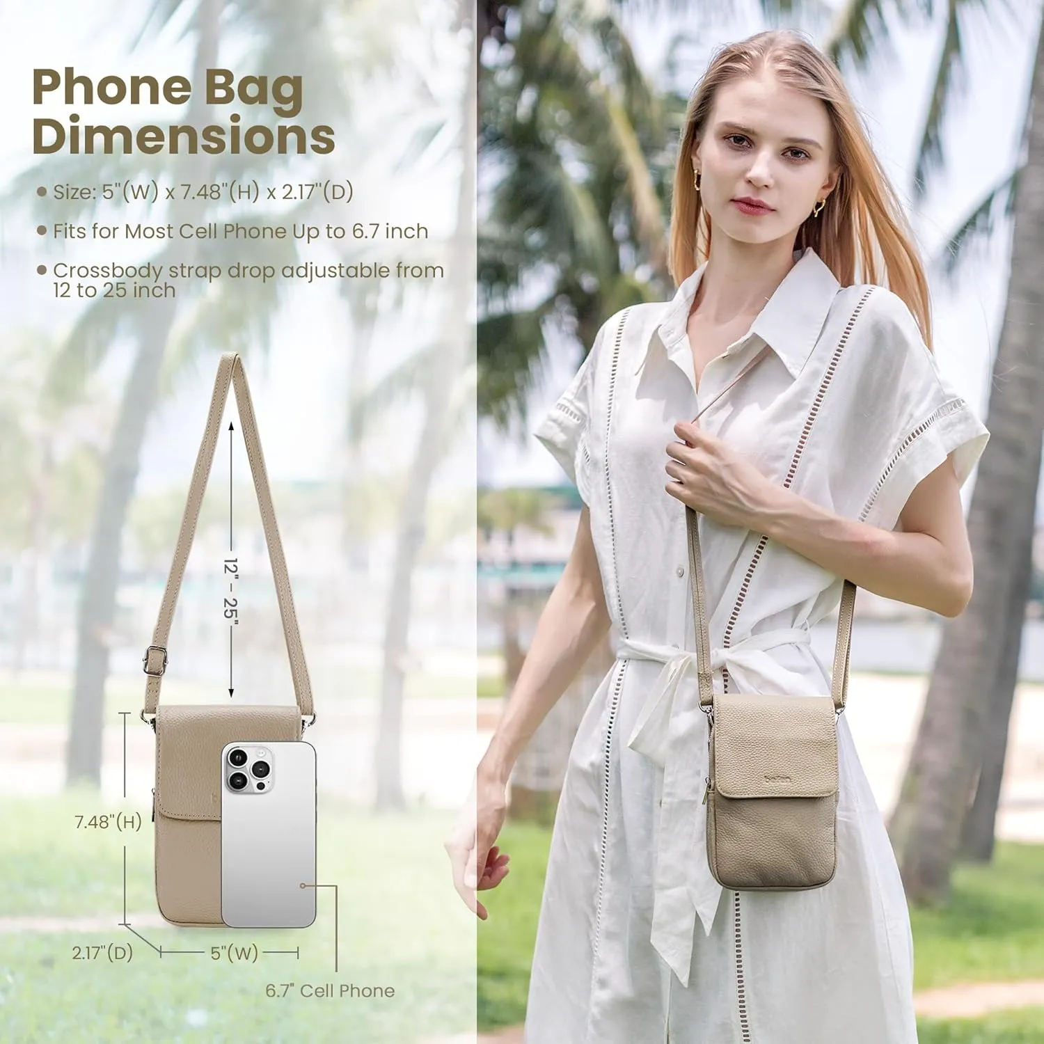 befen Genuine Leather Small Crossbody Bags for Women, Cell Phone Cross body Purse Bag with RFID Blocking Card Slots