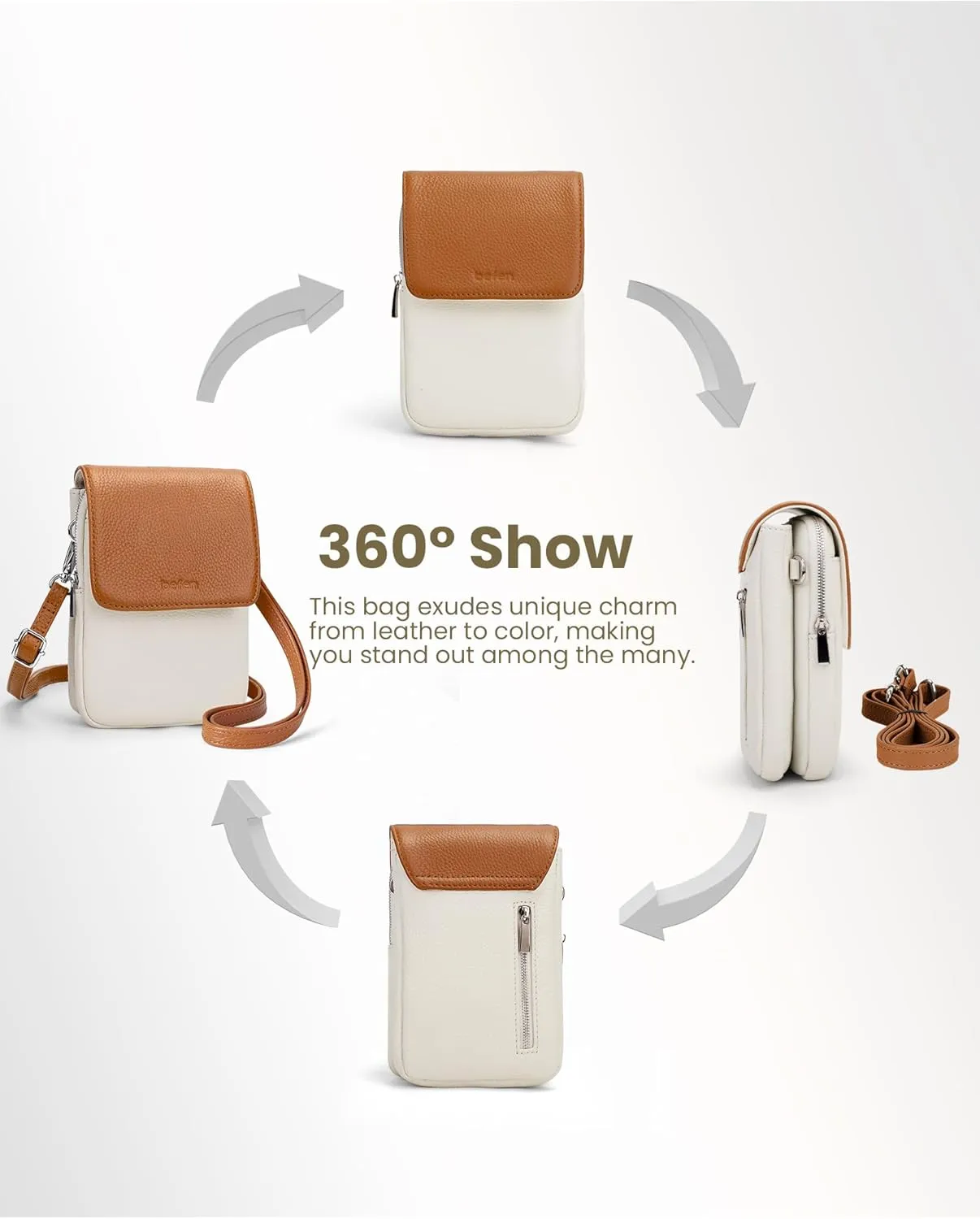 befen Genuine Leather Small Crossbody Bags for Women, Cell Phone Cross body Purse Bag with RFID Blocking Card Slots