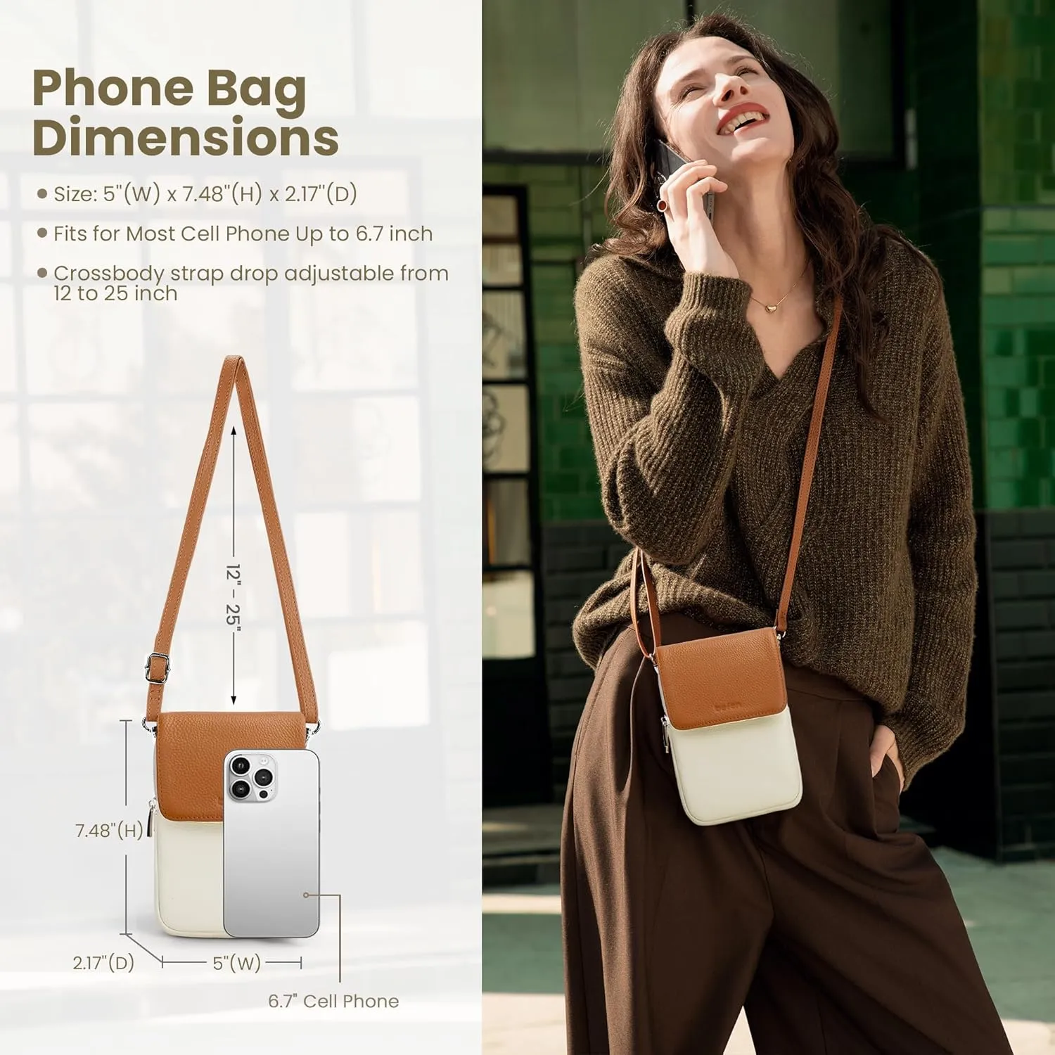 befen Genuine Leather Small Crossbody Bags for Women, Cell Phone Cross body Purse Bag with RFID Blocking Card Slots