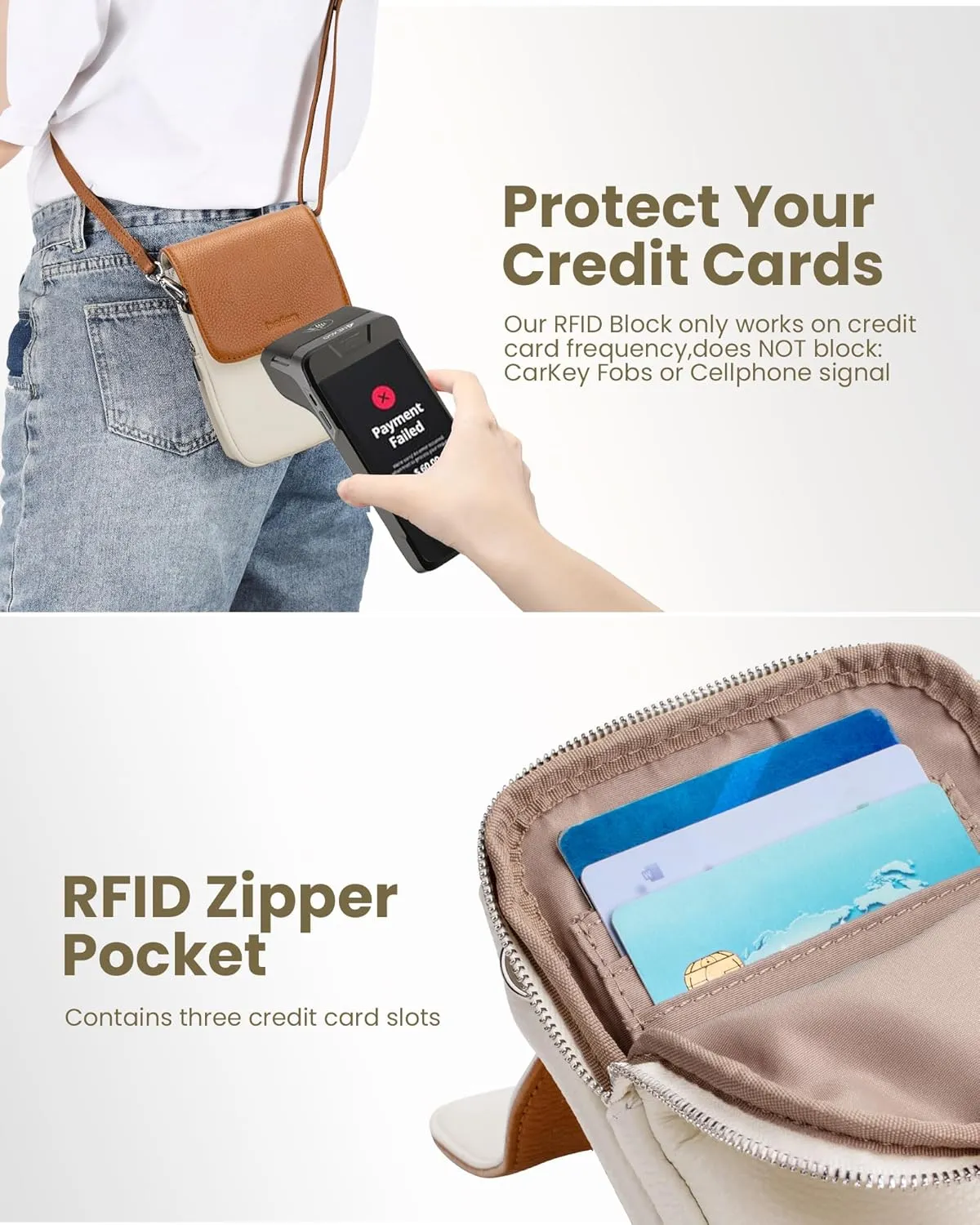 befen Genuine Leather Small Crossbody Bags for Women, Cell Phone Cross body Purse Bag with RFID Blocking Card Slots