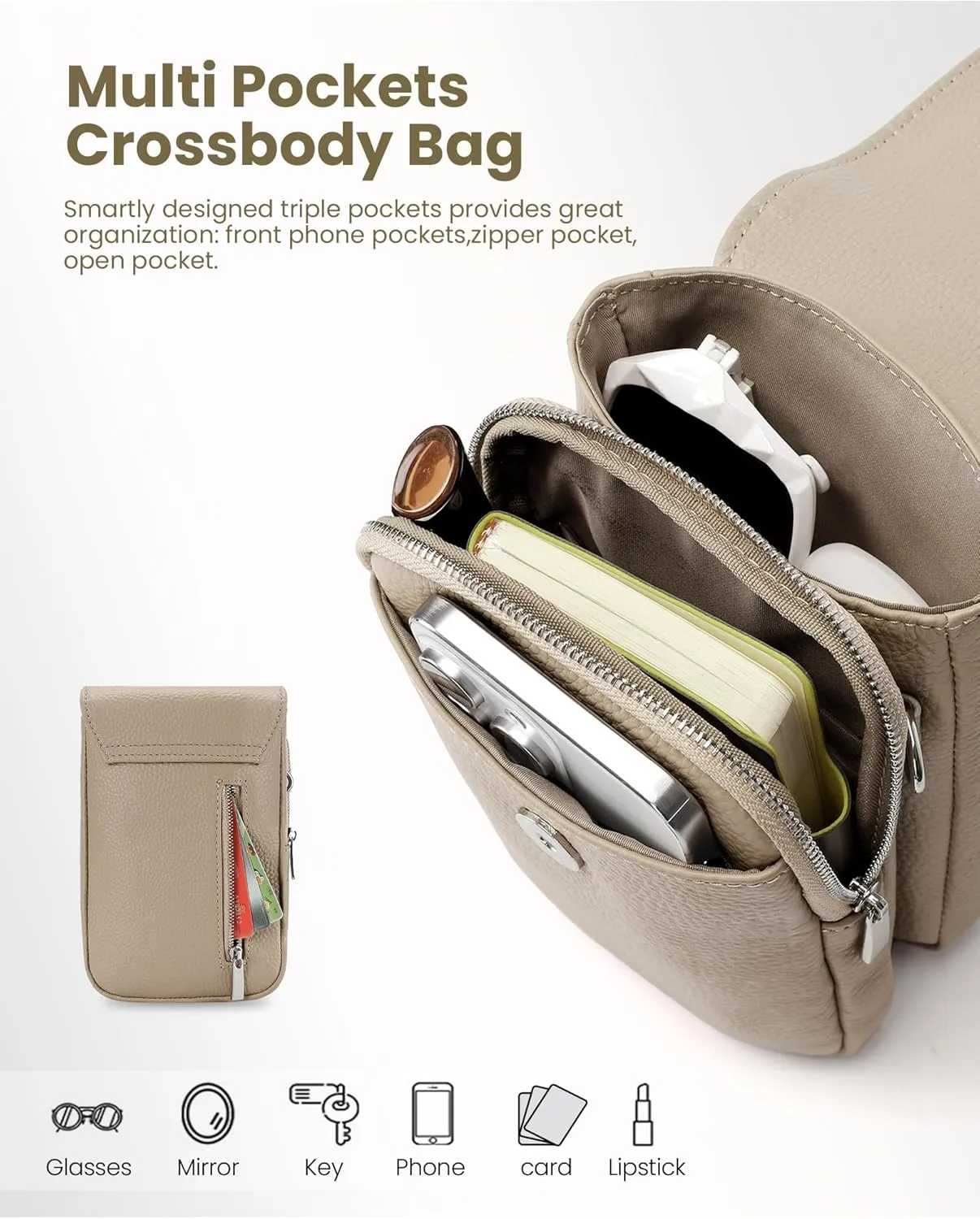 befen Genuine Leather Small Crossbody Bags for Women, Cell Phone Cross body Purse Bag with RFID Blocking Card Slots
