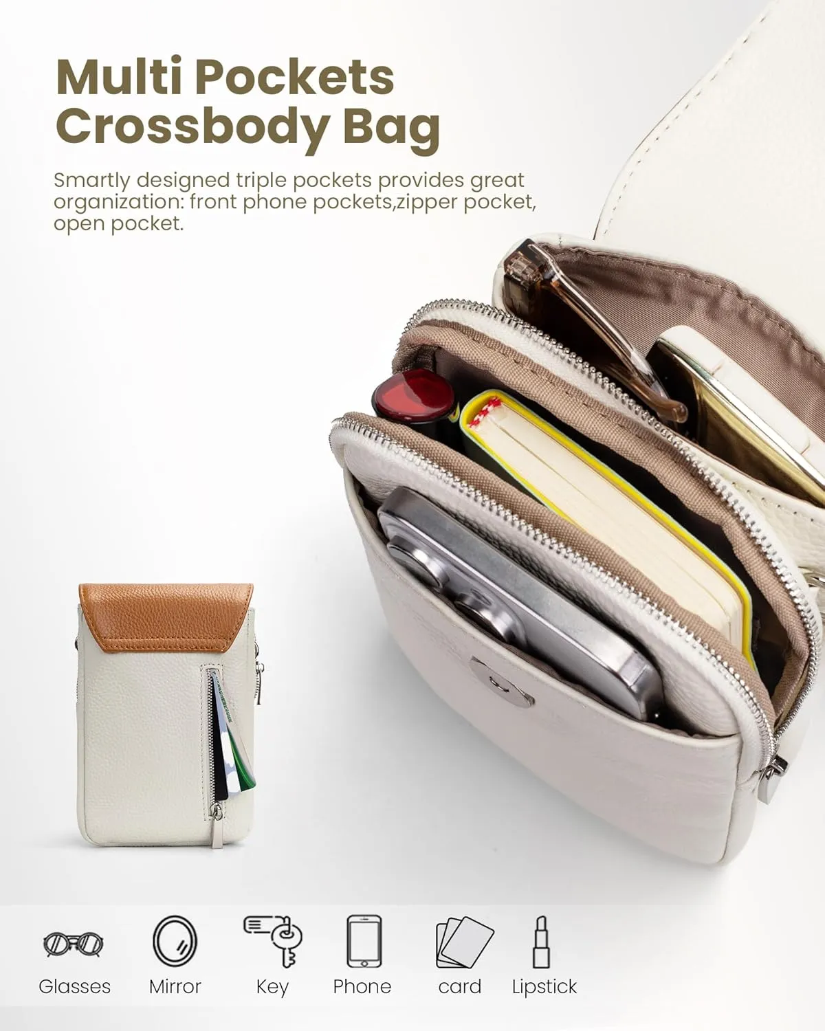 befen Genuine Leather Small Crossbody Bags for Women, Cell Phone Cross body Purse Bag with RFID Blocking Card Slots