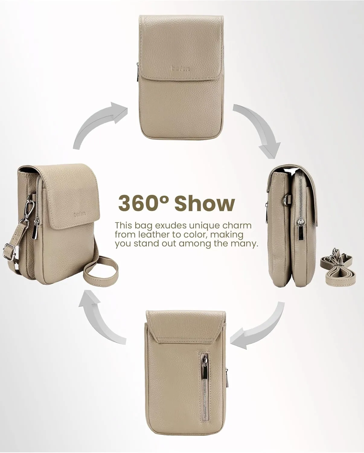 befen Genuine Leather Small Crossbody Bags for Women, Cell Phone Cross body Purse Bag with RFID Blocking Card Slots