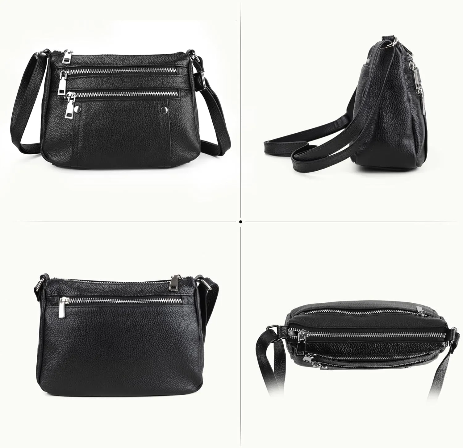 befen Genuine Leather Small Crossbody Bags Purses for Women Pocketbooks Shoulder Bag Satchel Purse with Multi Zipper Pockets