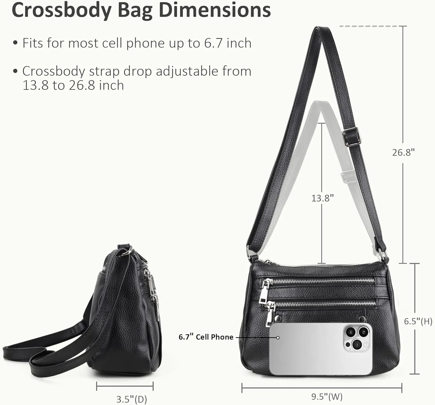 befen Genuine Leather Small Crossbody Bags Purses for Women Pocketbooks Shoulder Bag Satchel Purse with Multi Zipper Pockets