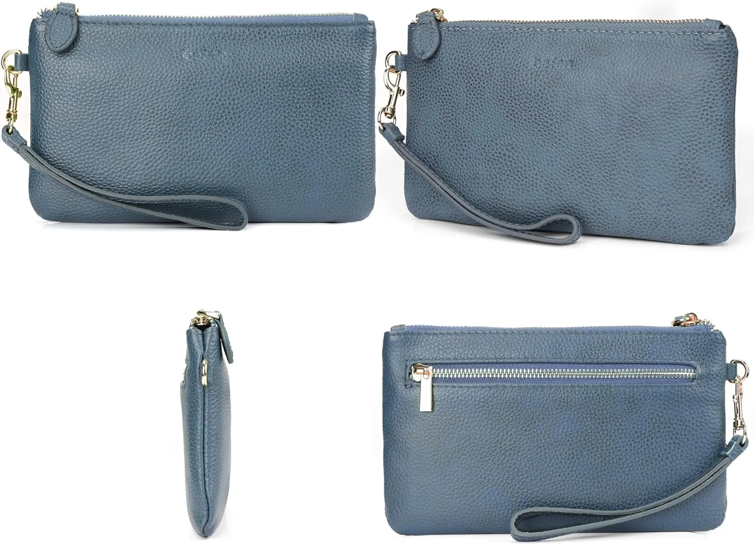 befen Women's Genuine Italian Leather Wristlet Clutch Wallet Purse, Gold Zipper