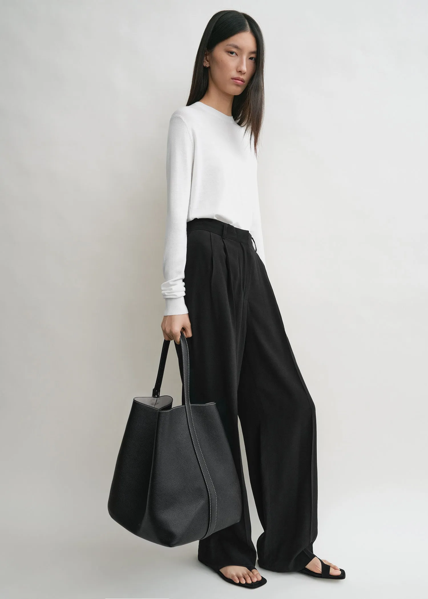 Belted grained-leather tote black