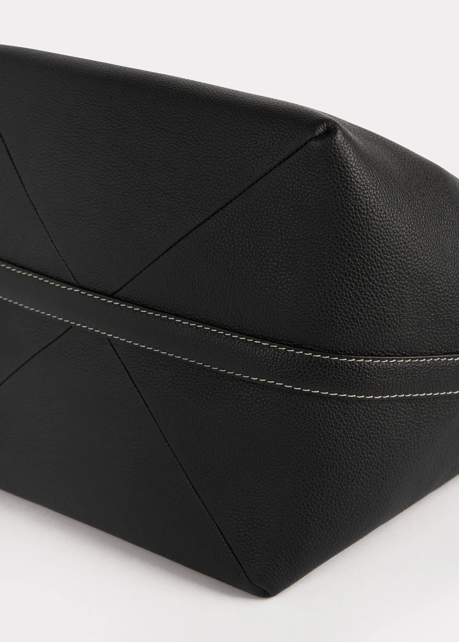 Belted grained-leather tote black