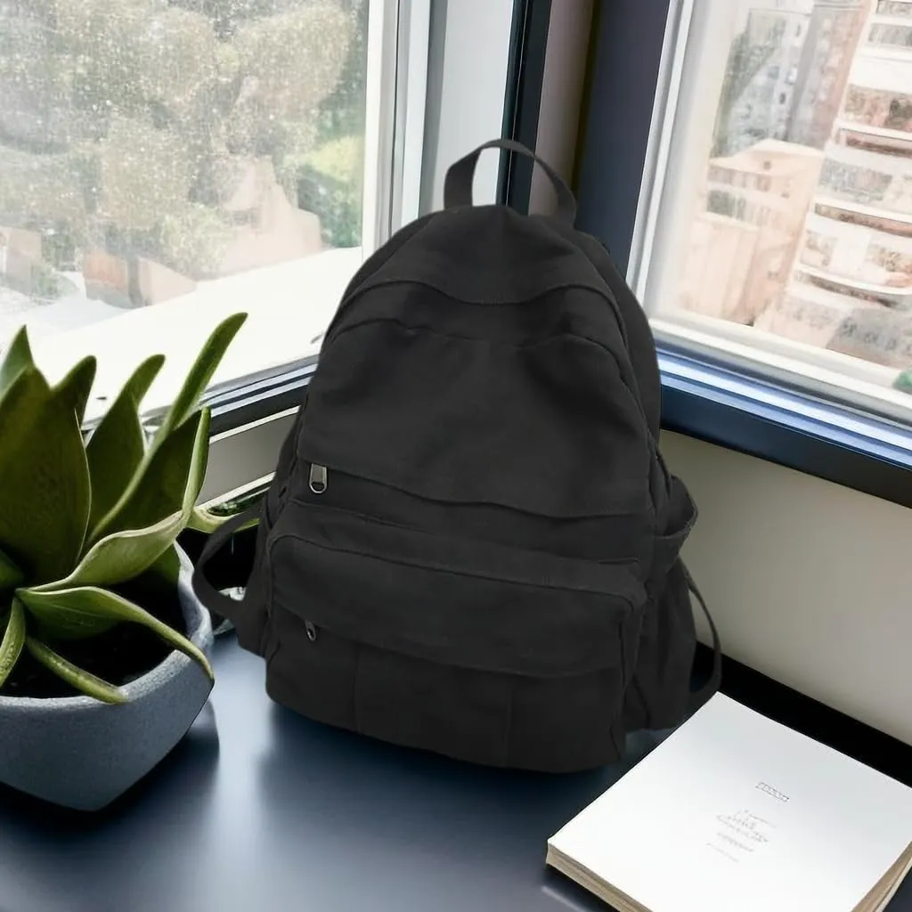 Canvas Backpack for Women Cute Backpack for Women Vintage Laptop Aesthetic Knapsack-Black