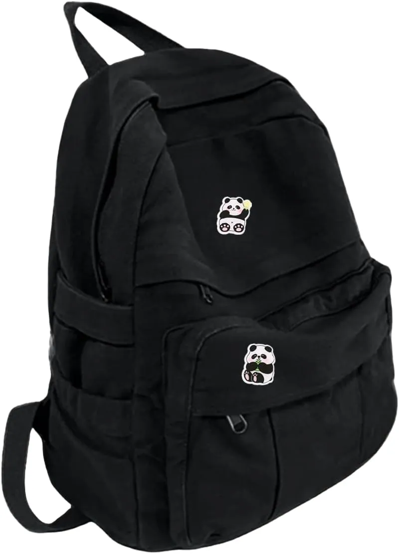 Canvas Backpack for Women Cute Backpack for Women Vintage Laptop Aesthetic Knapsack-Black