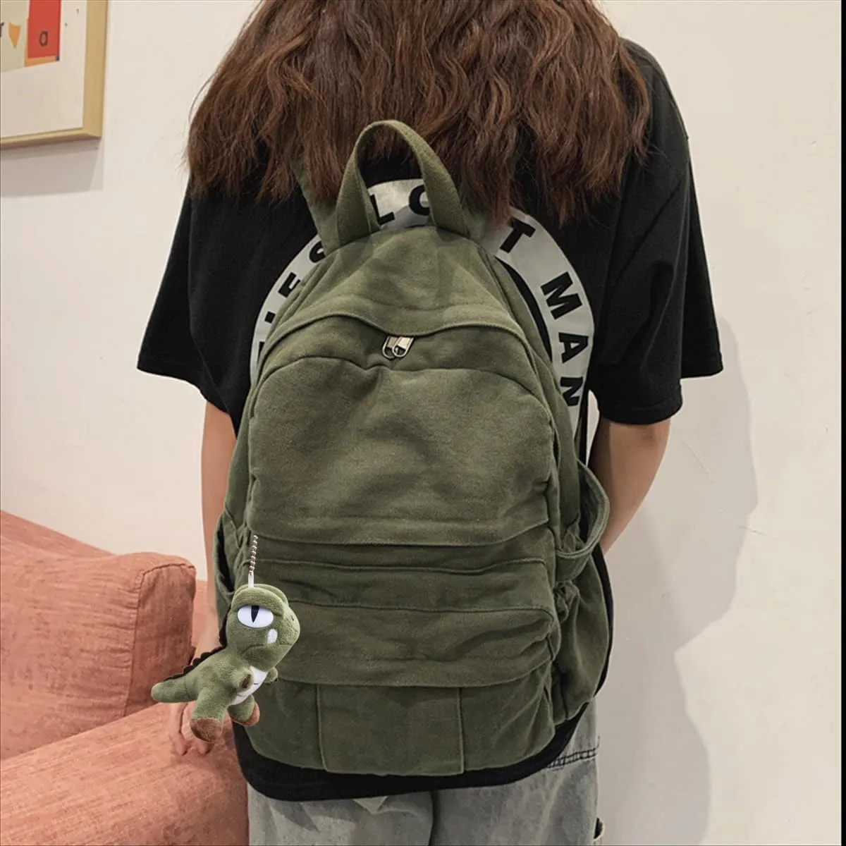 Canvas Laptop Backpack - Vintage Retro Aesthetic Travel Backpack for Women & Men (Green)