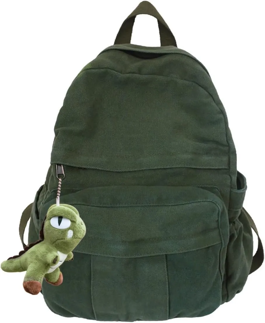 Canvas Laptop Backpack - Vintage Retro Aesthetic Travel Backpack for Women & Men (Green)