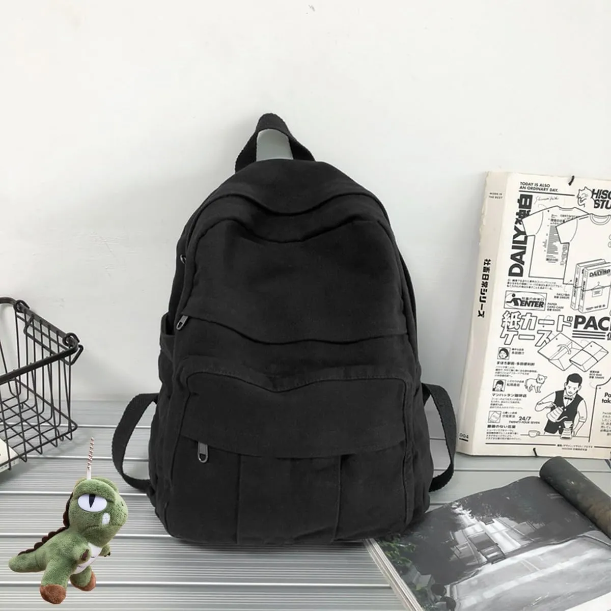 Canvas Laptop Backpack - Vintage Retro Aesthetic Travel Backpack for Women and Men (Black)