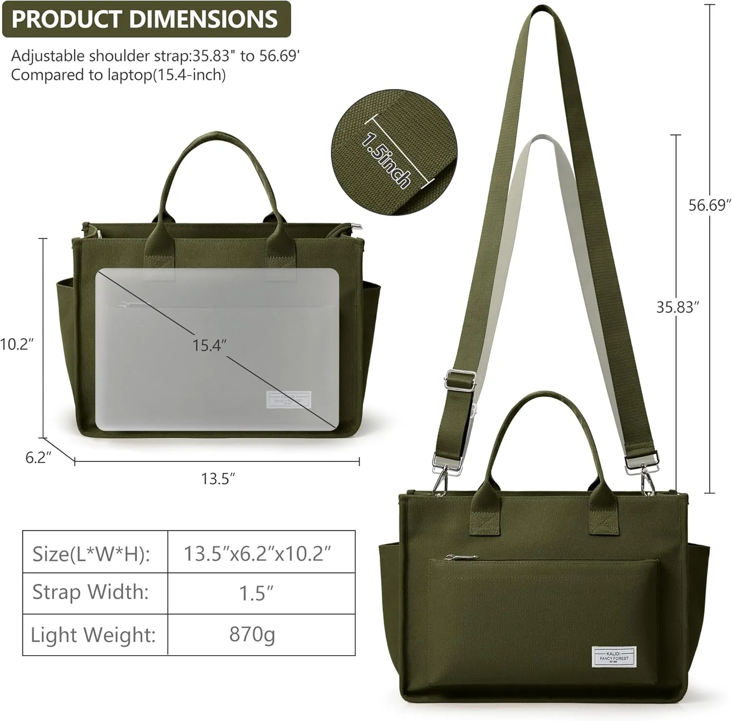 Canvas Tote Bag for Women Shoulder & Crossbody Handbag with Multi Pockets Zipper Ideal for Work Office Travel & Daily Use
