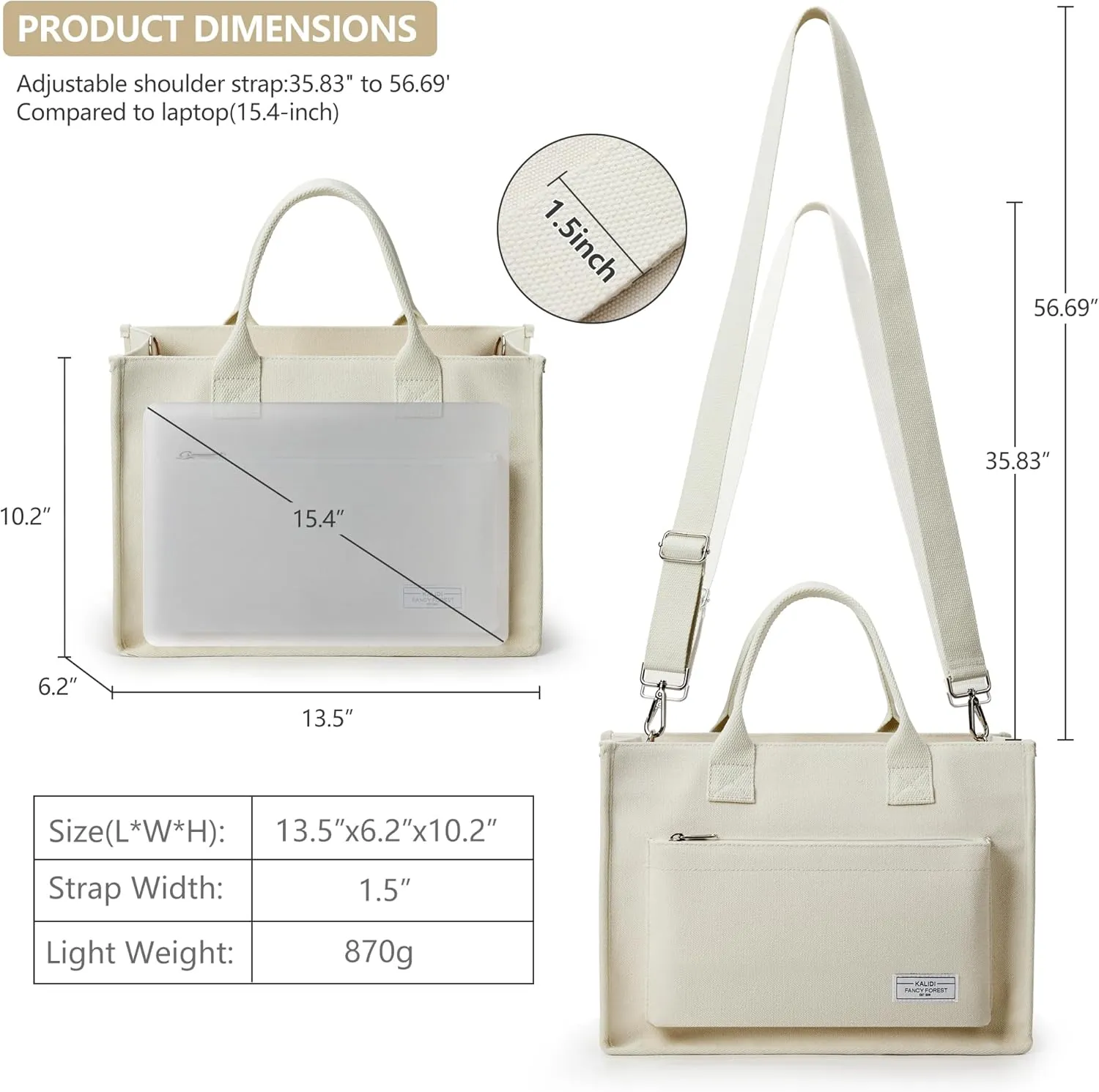 Canvas Tote Bag for Women Shoulder & Crossbody Handbag with Multi Pockets Zipper Ideal for Work Office Travel & Daily Use