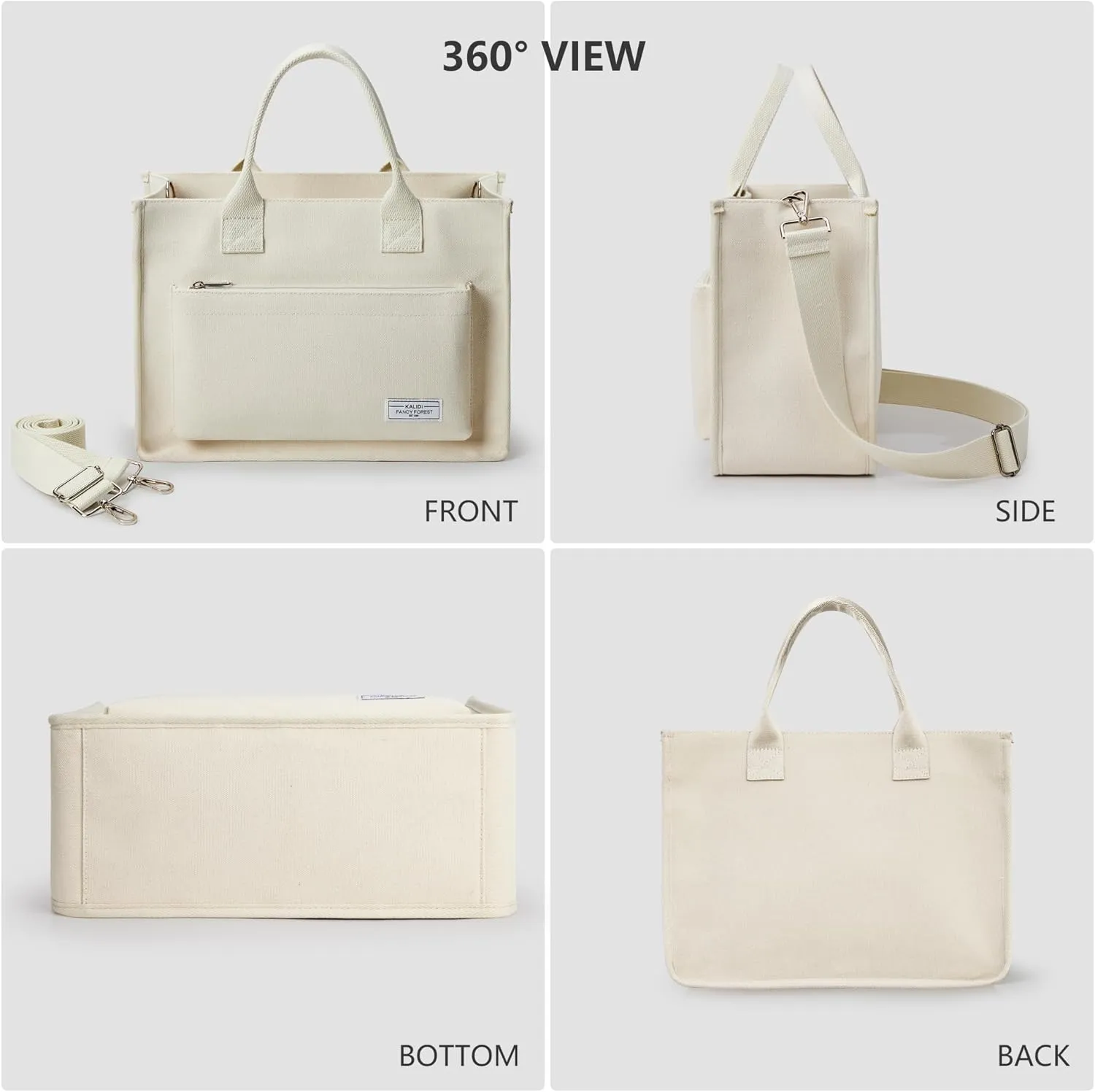 Canvas Tote Bag for Women Shoulder & Crossbody Handbag with Multi Pockets Zipper Ideal for Work Office Travel & Daily Use