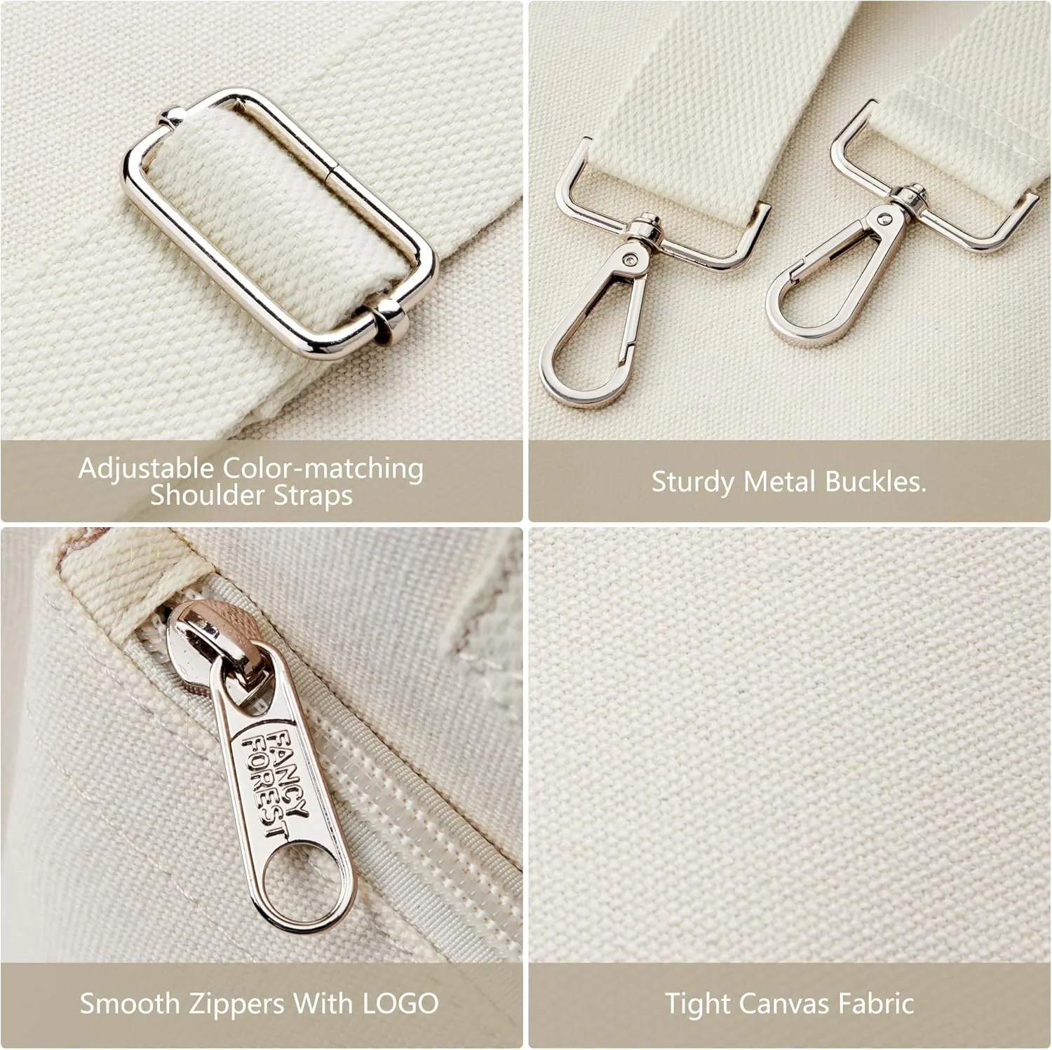 Canvas Tote Bag for Women Shoulder & Crossbody Handbag with Multi Pockets Zipper Ideal for Work Office Travel & Daily Use