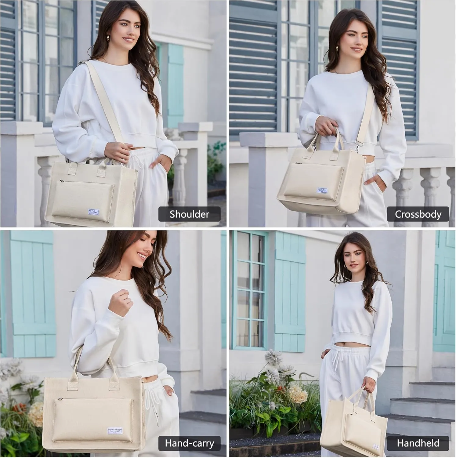 Canvas Tote Bag for Women Shoulder & Crossbody Handbag with Multi Pockets Zipper Ideal for Work Office Travel & Daily Use