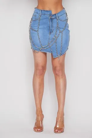 Chain Link Offset Denim Skirt