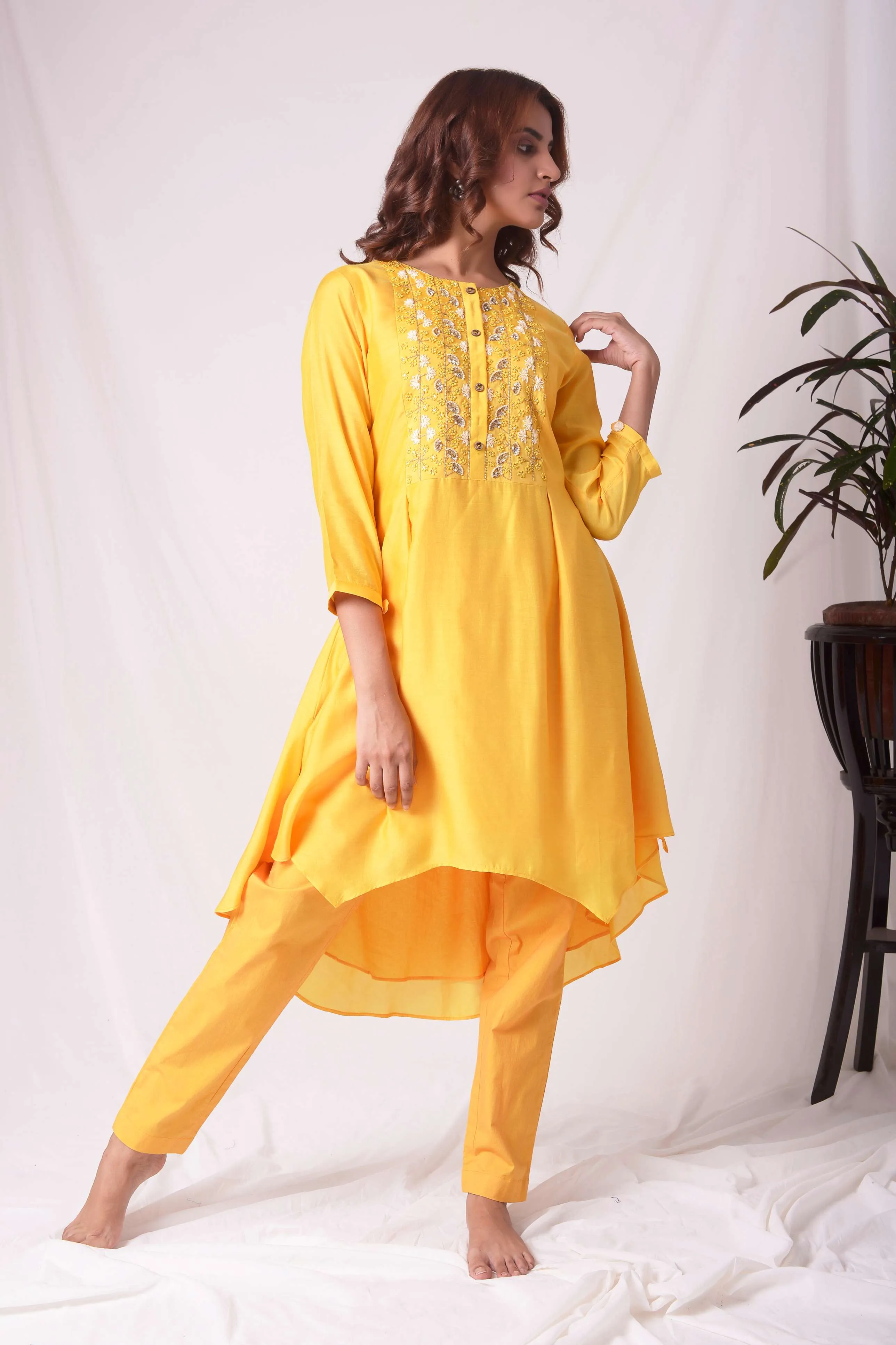 Chanderi Yellow Kurta & Pants