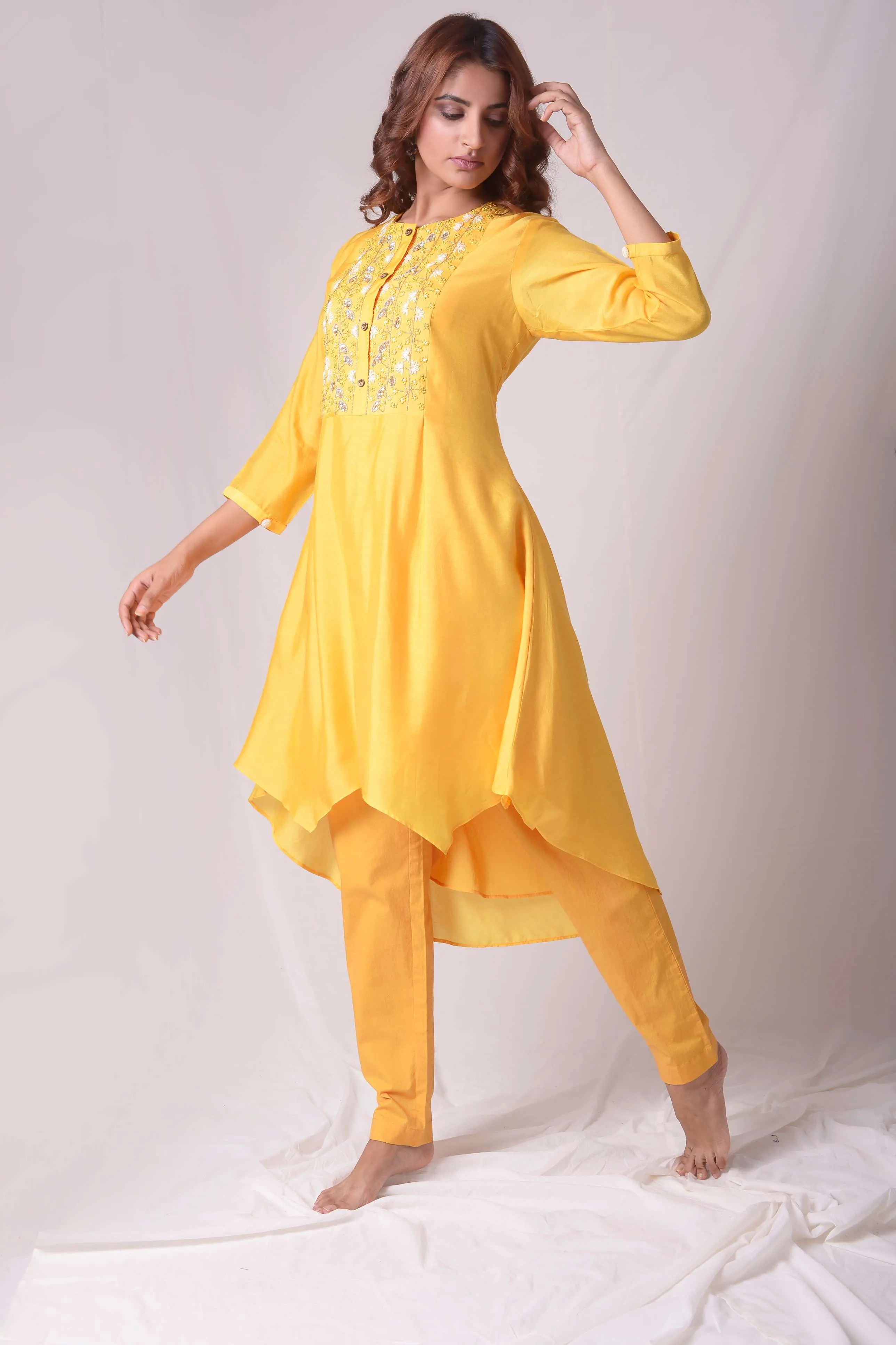 Chanderi Yellow Kurta & Pants