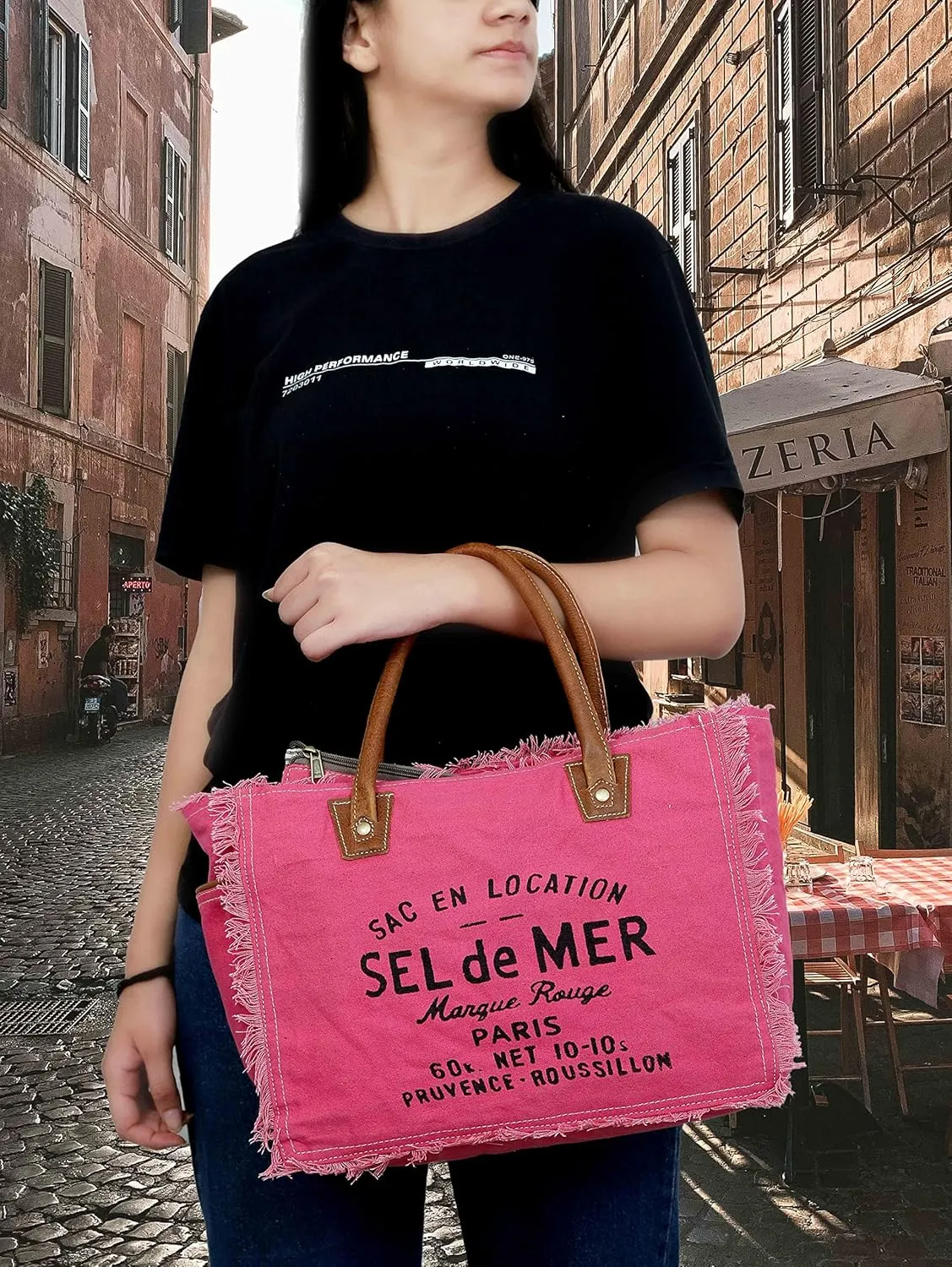 CLA Bags Sel De Mer Upcycled Canvas & Cowhide Tote