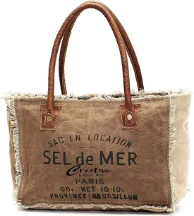 CLA Bags Sel De Mer Upcycled Canvas & Cowhide Tote
