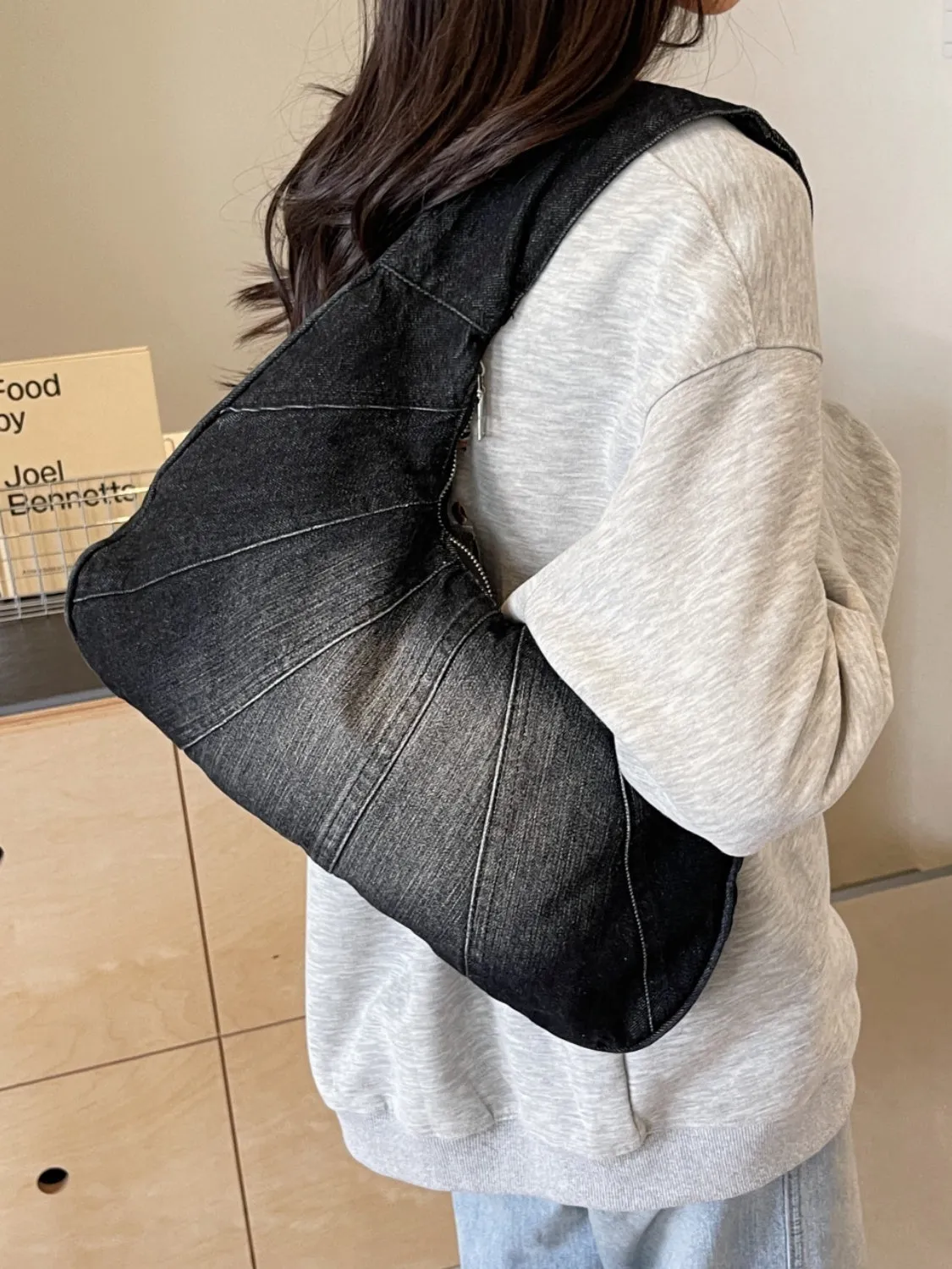Crescent Shaped Denim Shoulder Bag