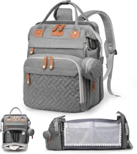 Diaper Bag Backpack with Changing Station, Multifunction Travel Baby Bag, Waterproof Baby Tote, Large Capacity Mommy Bag, Newborn Essentials Backpack Bag, Unisex, Gray