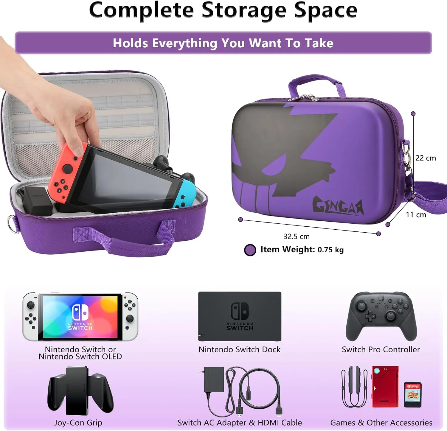 Dronside Portable Carrying Case for Nintendo Switch / Switch OLED Model (2021) – Hard Travel Storage Messenger Bag for Nintendo Switch Console Pro Controller Accessories